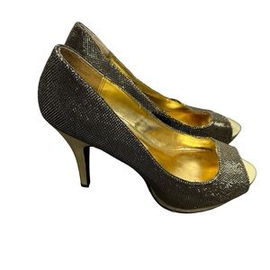 Rampage Shimmering Silver Peep-Toe Heels Size 10